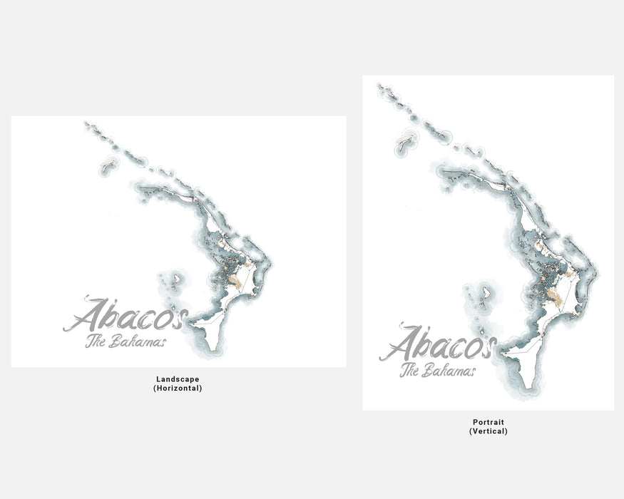 Abacos Map Wall Art Print Poster, Abaco Islands The Bahamas Caribbean Watercolor Style Maps