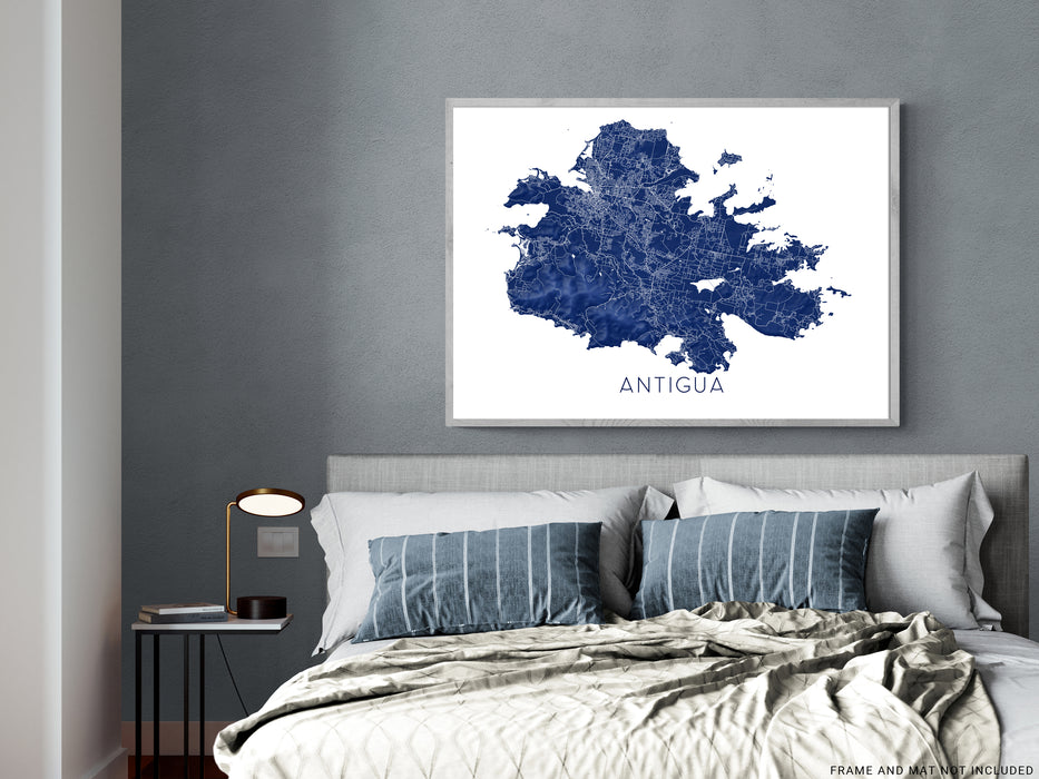 Antigua Island Topographic Map Wall Art Poster Print,  Wadadli Antigua and Barbuda