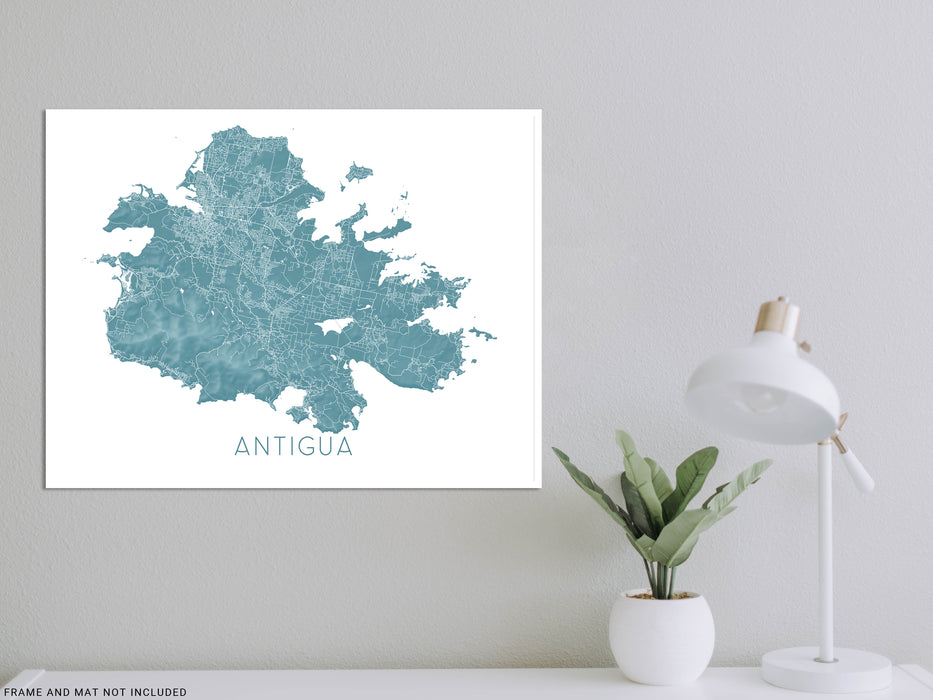 Antigua Island Topographic Map Wall Art Poster Print,  Wadadli Antigua and Barbuda