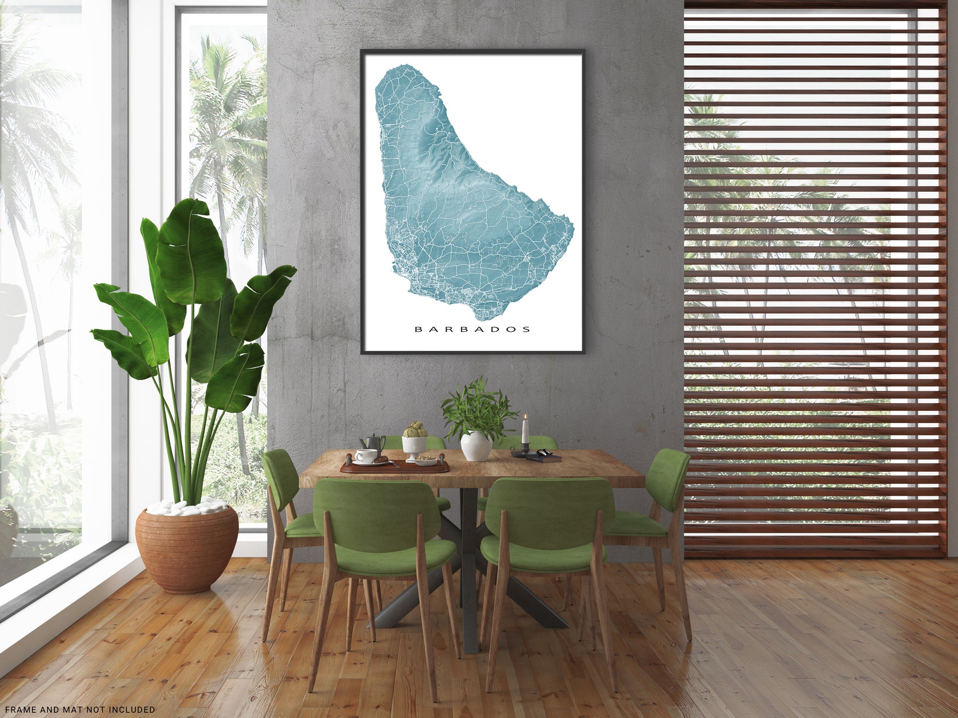 Barbados Map Wall Art Print Poster Topographic Caribbean Island Road   Barbados Map Print MapsAsArt Cc Btropical 1868x1400 