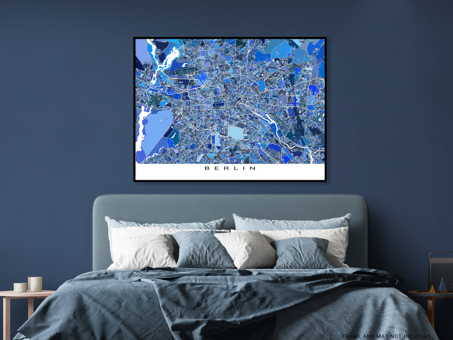 Wall — Geometric Art Berlin Maps Print Art Blue Poster, City Street E Germany Map As
