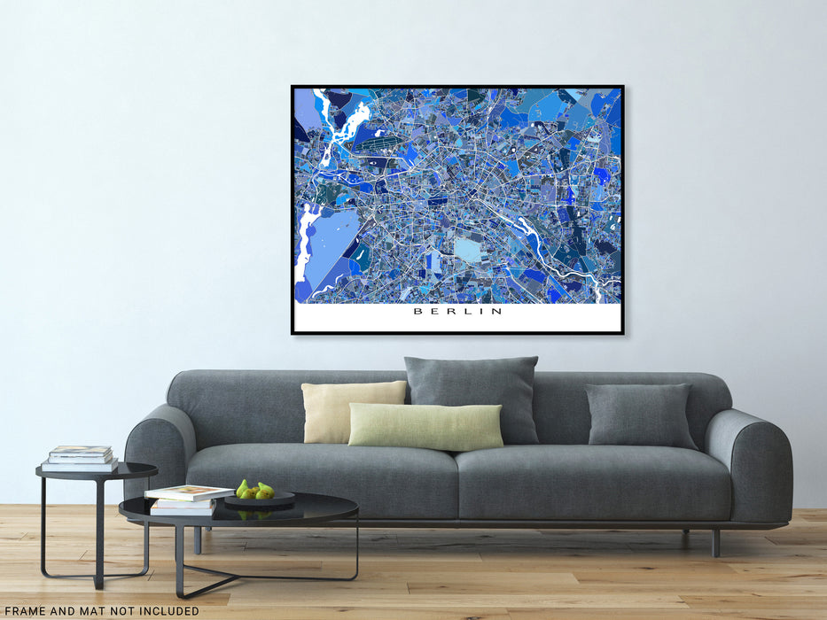 Geometric Art Map Poster, Street — Print E Germany Berlin Maps Wall As City Art Blue
