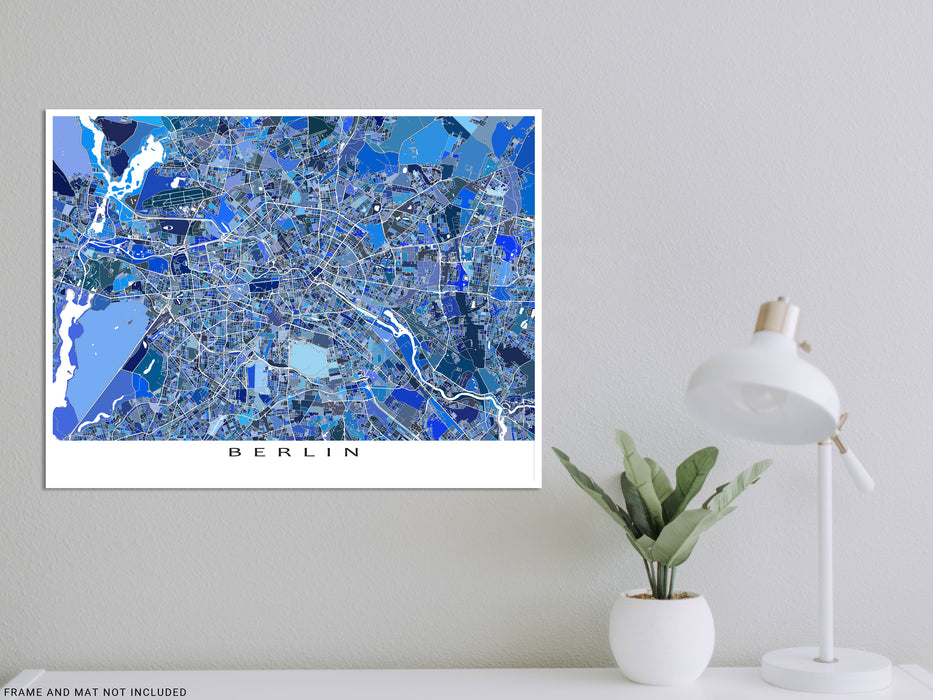 Print Berlin Street As Map E Poster, Germany Art Wall Geometric Maps Blue Art City —