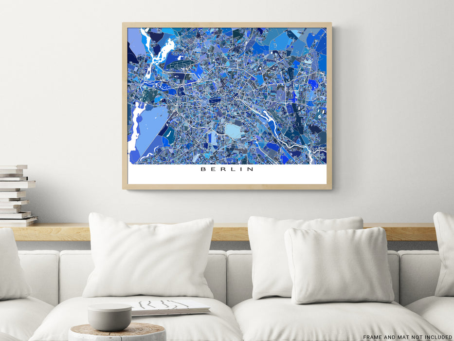 E Geometric Art Blue Maps — Street Wall Berlin Map Art Germany City As Poster, Print