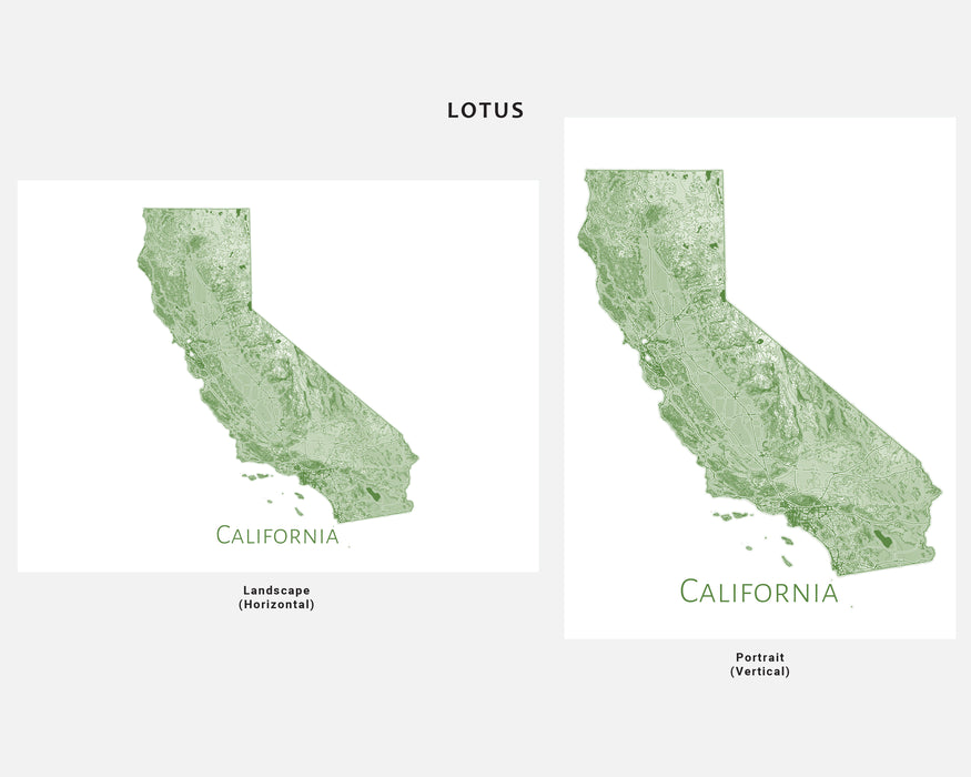 California State Map Wall Print Poster with Topographic Contour Line Art and Main Roads