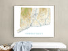 Connecticut State Wall Art Map Print Poster, Topographic Landscape Road Maps, New England