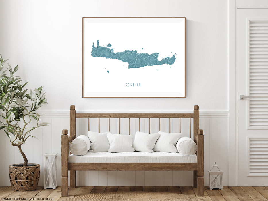 Crete Map Print Poster, Topographic Terrain Greek Islands Wall Art, Crete Island Greece Maps