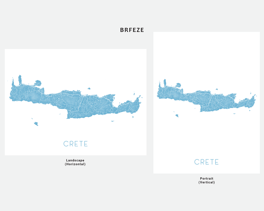 Crete Map Print Poster, Topographic Terrain Greek Islands Wall Art, Crete Island Greece Maps