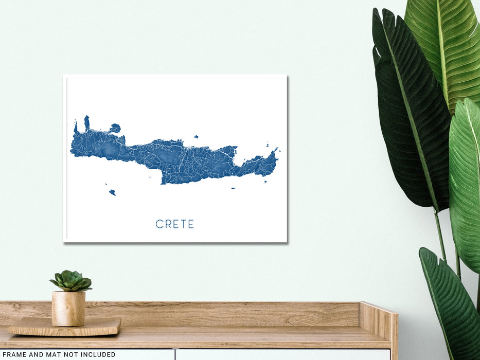 Crete Map Print Poster, Topographic Terrain Greek Islands Wall Art, Crete Island Greece Maps