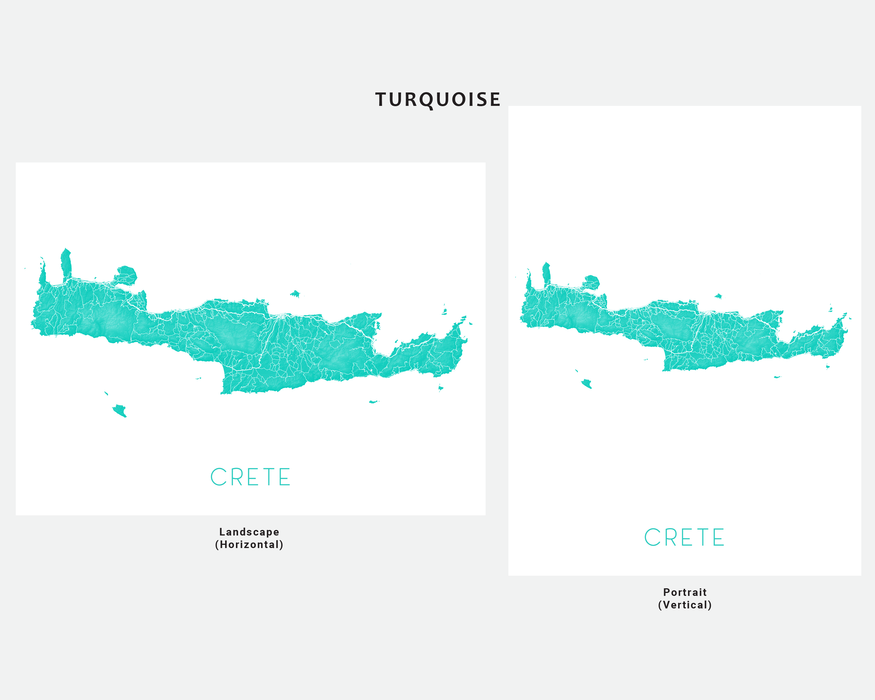 Crete Map Print Poster, Topographic Terrain Greek Islands Wall Art, Crete Island Greece Maps