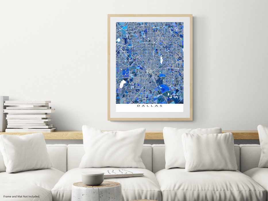 Dallas Texas City Blue Geometric Wall Art Map Print Poster