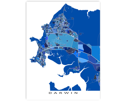 Darwin, Australia city map print poster with a blue geometric design by Maps As Art.