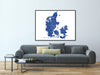 Denmark Map Wall Art Print Poster, Topographic Road Maps, Copenhagen