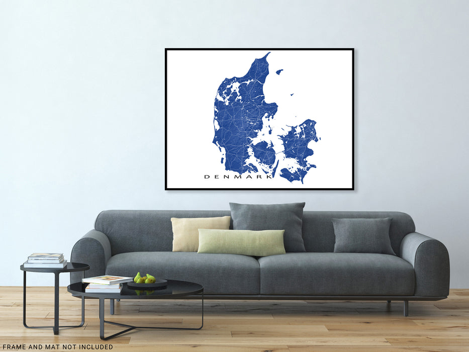 Denmark Map Wall Art Print Poster, Topographic Road Maps, Copenhagen