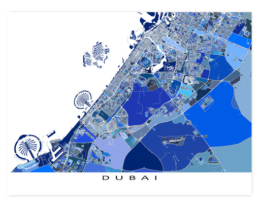 Dubai blue geometric city map print poster by Maps As Art.