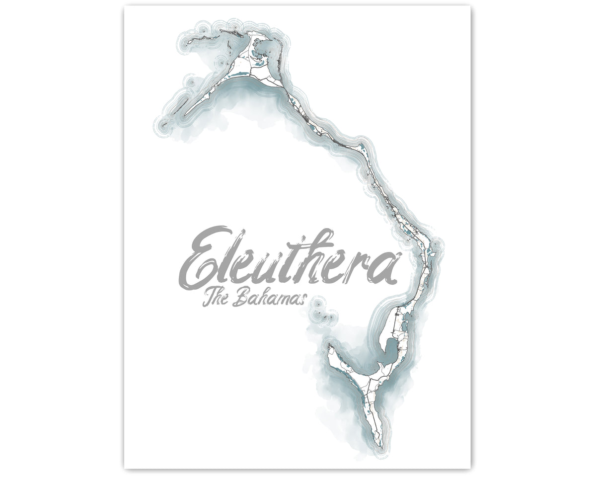 Eleuthera, fashion Bahamas, Letterpress Printed Map (Aqua)