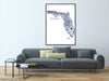 Florida State Map Wall Print Poster with Topographic Contour Line Art and Main Roads