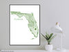 Florida State Map Wall Print Poster with Topographic Contour Line Art and Main Roads