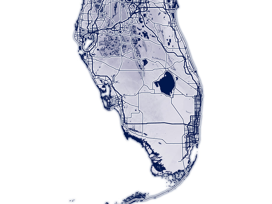 Florida State Map Wall Print Poster with Topographic Contour Line Art and Main Roads