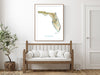 Florida State Map Print Poster, Topographic Wall Decor Landscape Art Terrain Road Maps