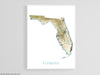 Florida State Map Print Poster, Topographic Wall Decor Landscape Art Terrain Road Maps