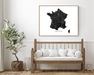 France Map Print Poster, Black and White Topographic Country Wall Art Road Maps, Paris