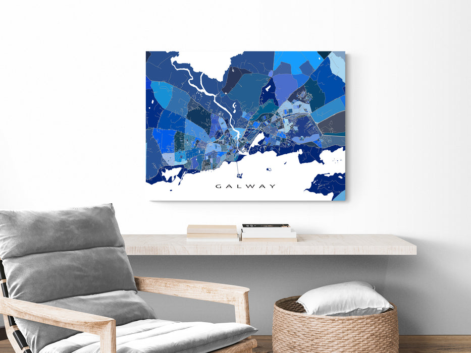 Galway Republic of Ireland City Map Print, Blue Geometric Wall Art Poster Street Maps