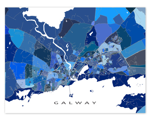 Galway Republic of Ireland City Map Print, Blue Geometric Wall Art Poster Street Maps