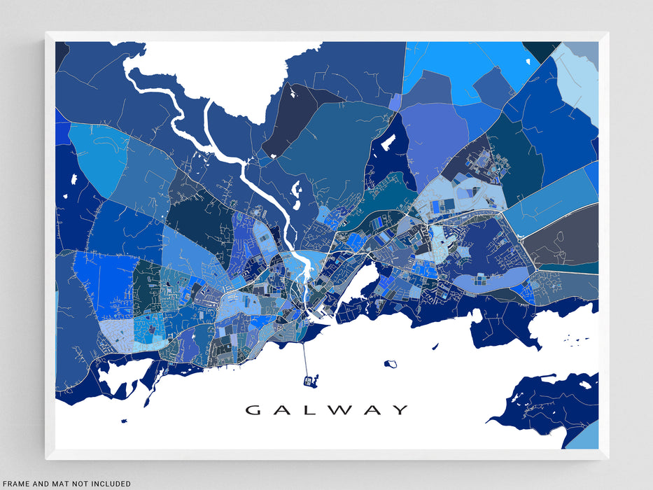 Galway Republic of Ireland City Map Print, Blue Geometric Wall Art Poster Street Maps