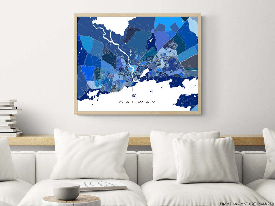 Galway Republic of Ireland City Map Print, Blue Geometric Wall Art Poster Street Maps