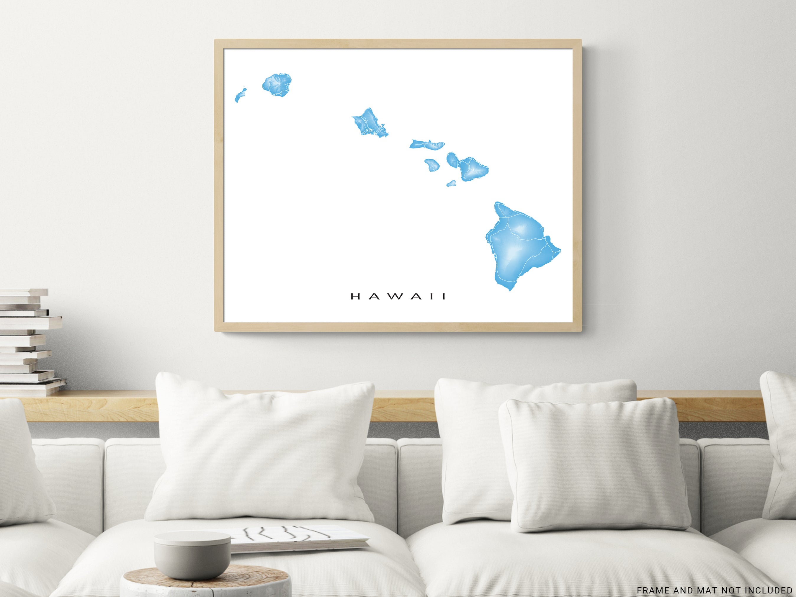 Hawaii Map Wall Art Print Poster, Topographic Hawaiian Islands Road Ma ...