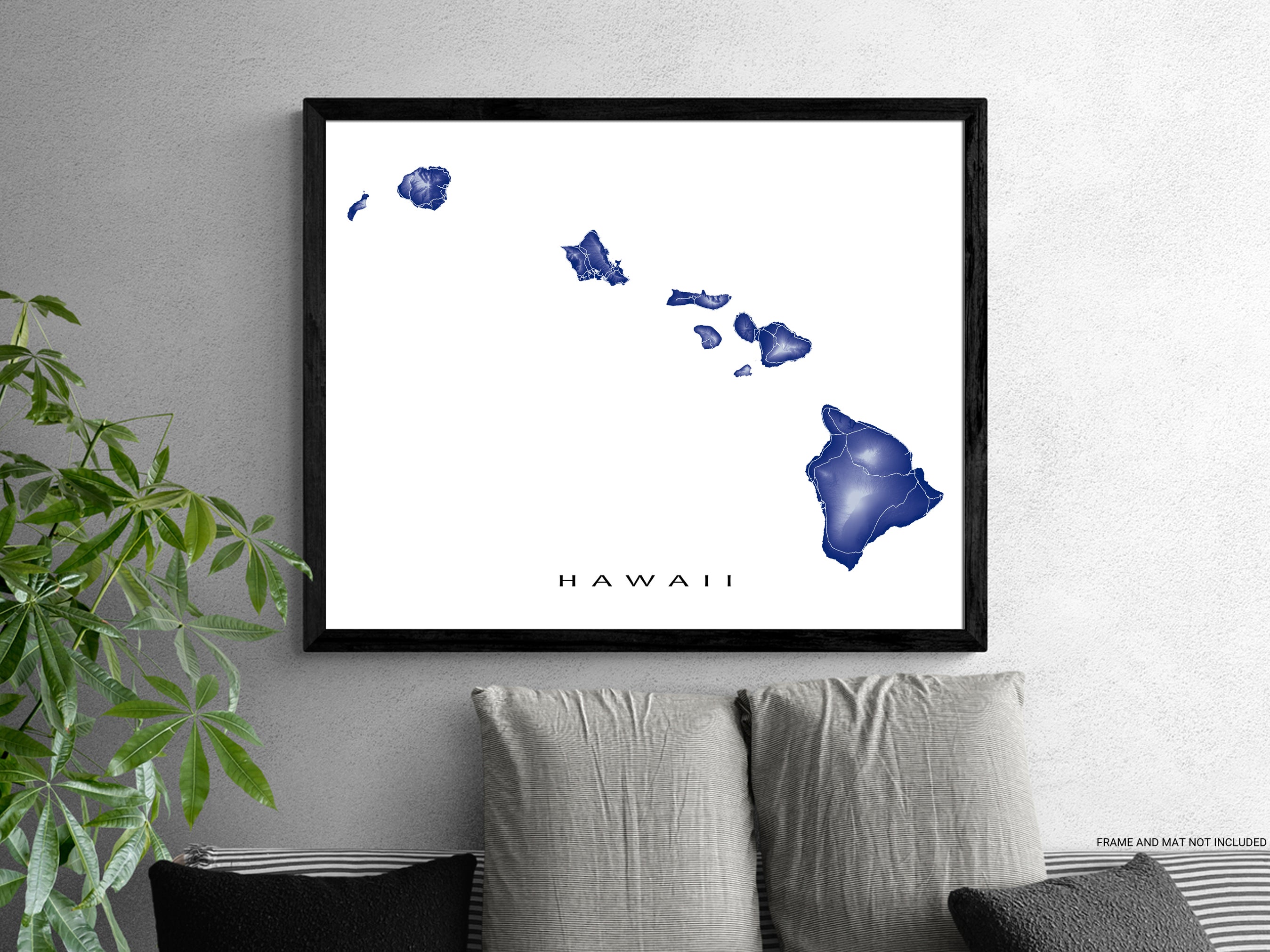 Hawaii Map Wall Art Print Poster Topographic Hawaiian Islands Road Ma   Hawaii Map Print MapsAsArt Cc Stripes 2699x2023 