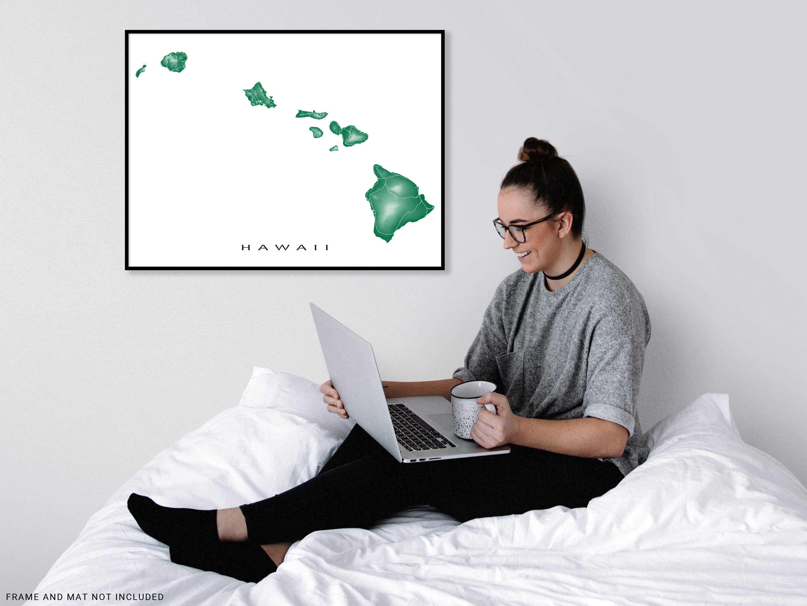 Hawaii Map Wall Art Print Poster Topographic Hawaiian Islands Road Ma   Hawaii Map Print MapsAsArt Cc Woman 2699x2023 