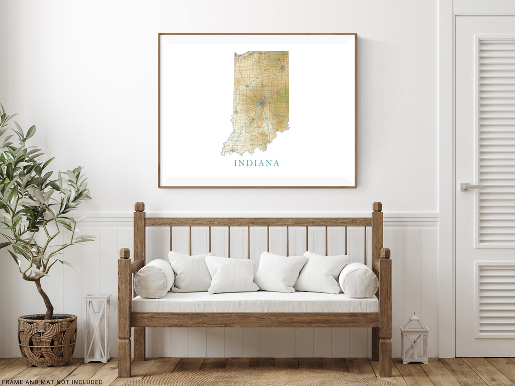 Indiana Map, Vintage Road Map of 2024 Indiana, Road Map, Vintage Wall Art, Home Decor, Frame Not Included, Early 20th Century