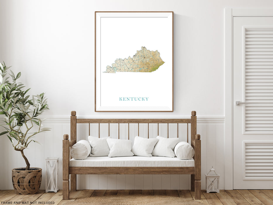 Kentucky State Map Print Poster, Topographic Landscape Art KY Road Maps for Room Wall Decor