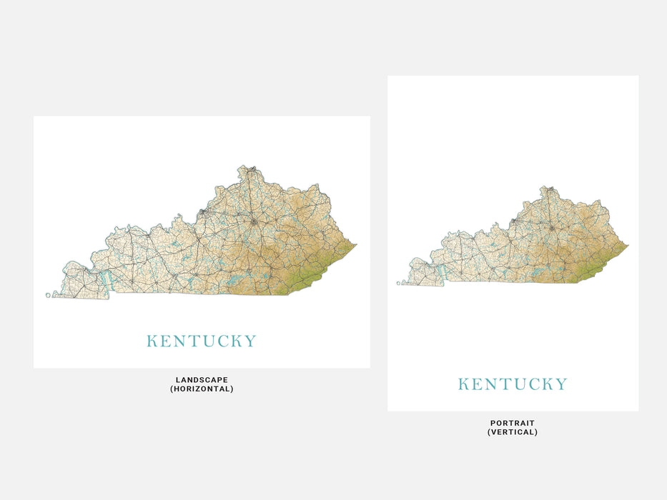 Kentucky State Map Print Poster, Topographic Landscape Art KY Road Maps for Room Wall Decor