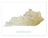 Kentucky State Map Print Poster, Topographic Landscape Art KY Road Maps for Room Wall Decor