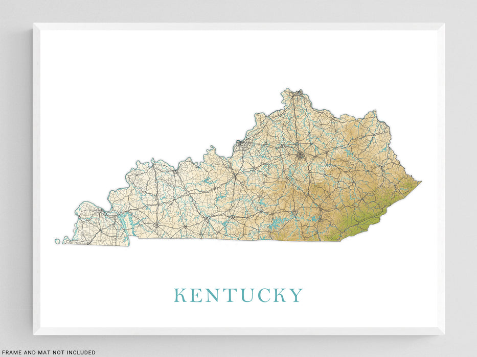 Kentucky State Map Print Poster, Topographic Landscape Art KY Road Maps for Room Wall Decor