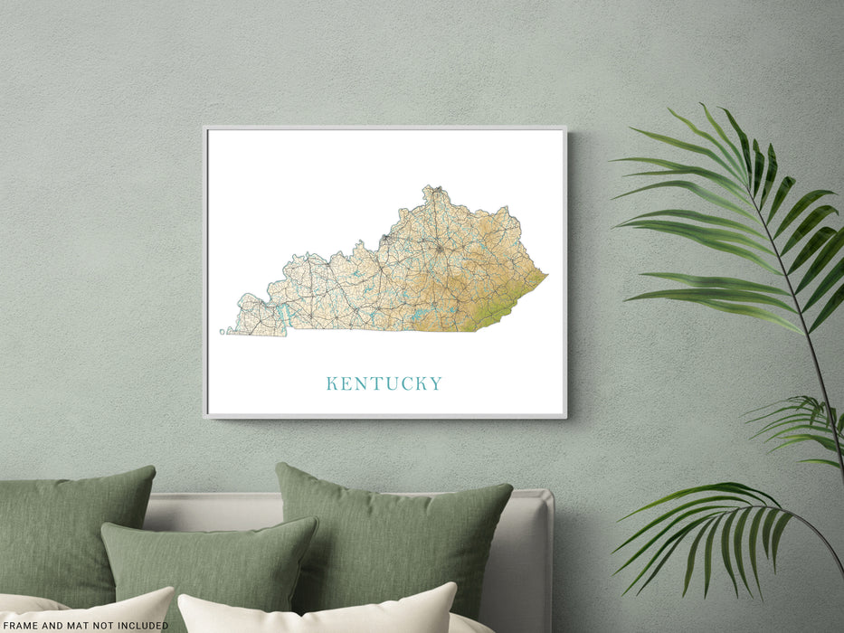 Kentucky State Map Print Poster, Topographic Landscape Art KY Road Maps for Room Wall Decor