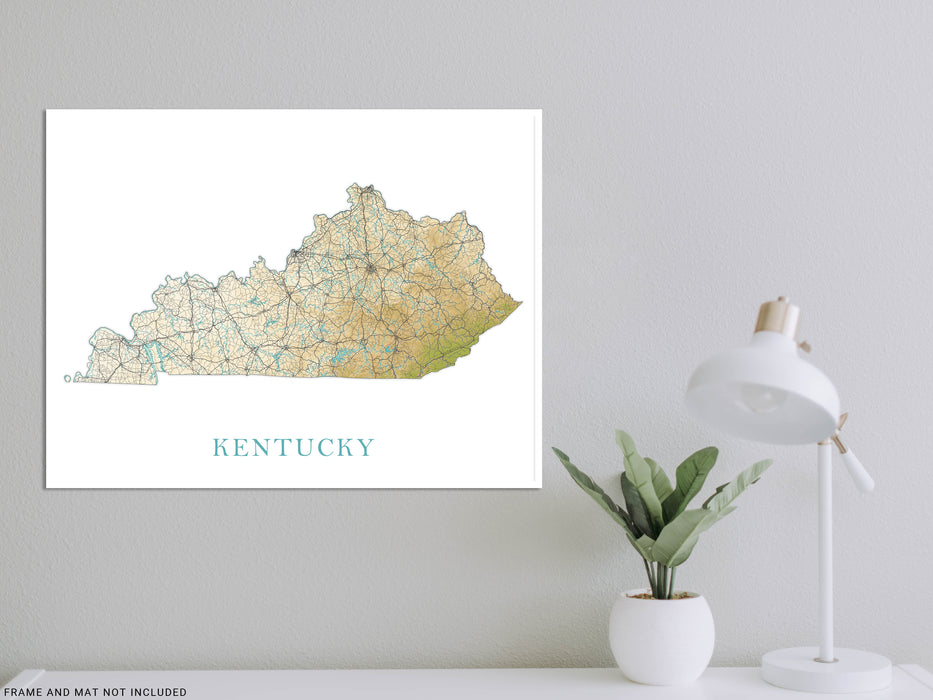 Kentucky State Map Print Poster, Topographic Landscape Art KY Road Maps for Room Wall Decor