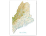 Maine State Map Print Poster, Topographic Landscape Wall Art Road Maps, New England