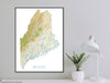 Maine State Map Print Poster, Topographic Landscape Wall Art Road Maps, New England