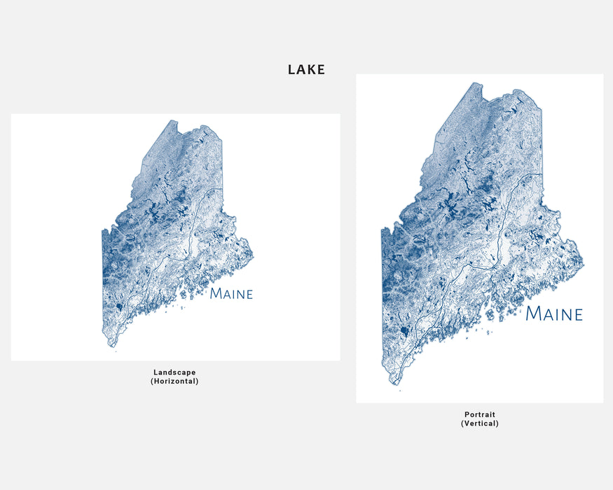 Maine Topographic State Map Wall Art Print Poster with Contour Lines and Main Roads