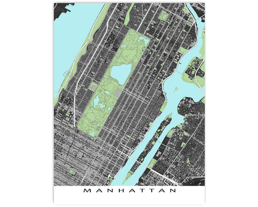 Manhattan New York City Map Print Poster with Buildings, Central Park NYC