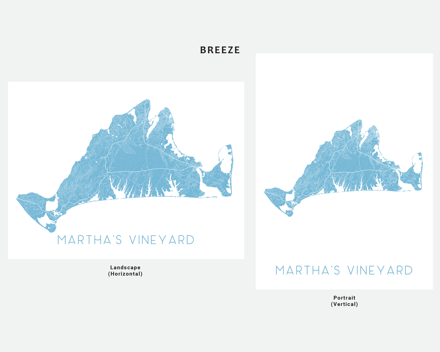 Marthas Vineyard Island Map Wall Art Print Poster, New England Massachusetts