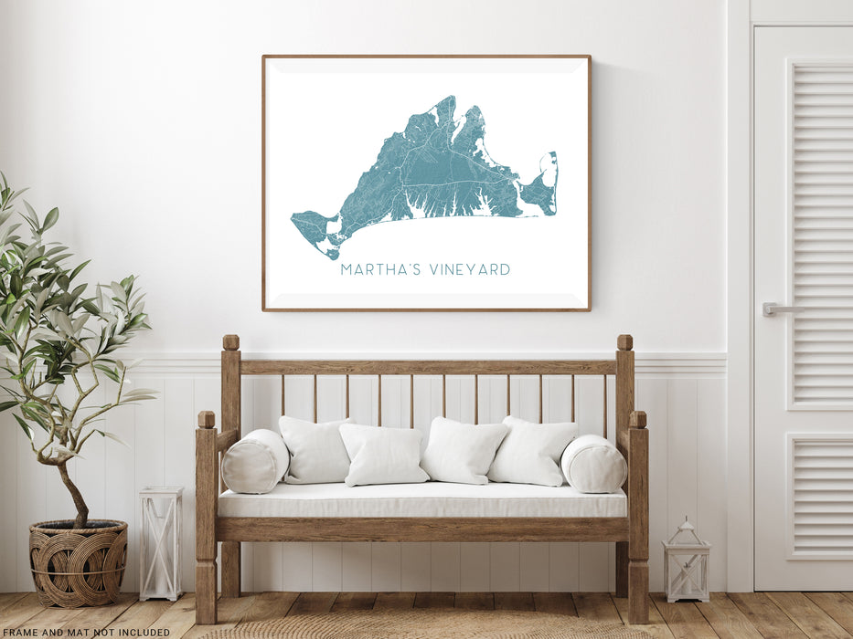 Marthas Vineyard Island Map Wall Art Print Poster, New England Massachusetts