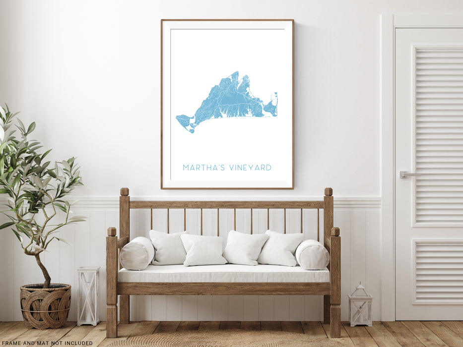 Marthas Vineyard Island Map Wall Art Print Poster, New England Massachusetts