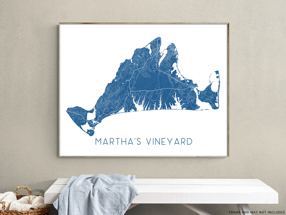 Marthas Vineyard Island Map Wall Art Print Poster, New England Massachusetts