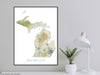 Michigan State Map Print Poster, Home Wall Decor Landscape Wall Art Terrain, MI Road Maps