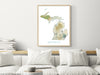 Michigan State Map Print Poster, Home Wall Decor Landscape Wall Art Terrain, MI Road Maps